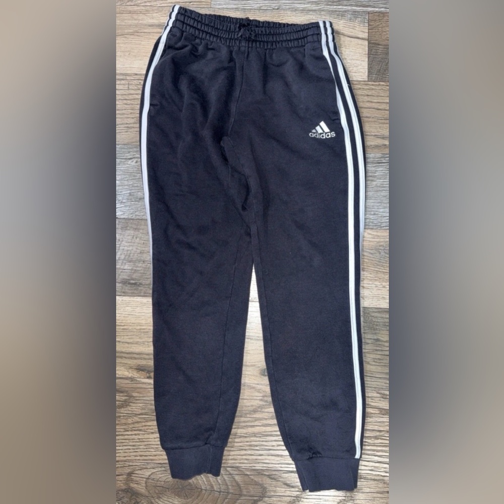 Adidas Black Joggers with White Accents women’s small